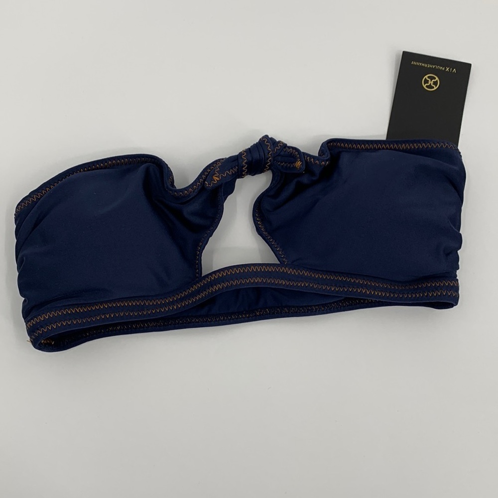 VIX Solid Cutout Bandeau bikini navy blue strapless two piece swim keyhole new S - Picture 5 of 8